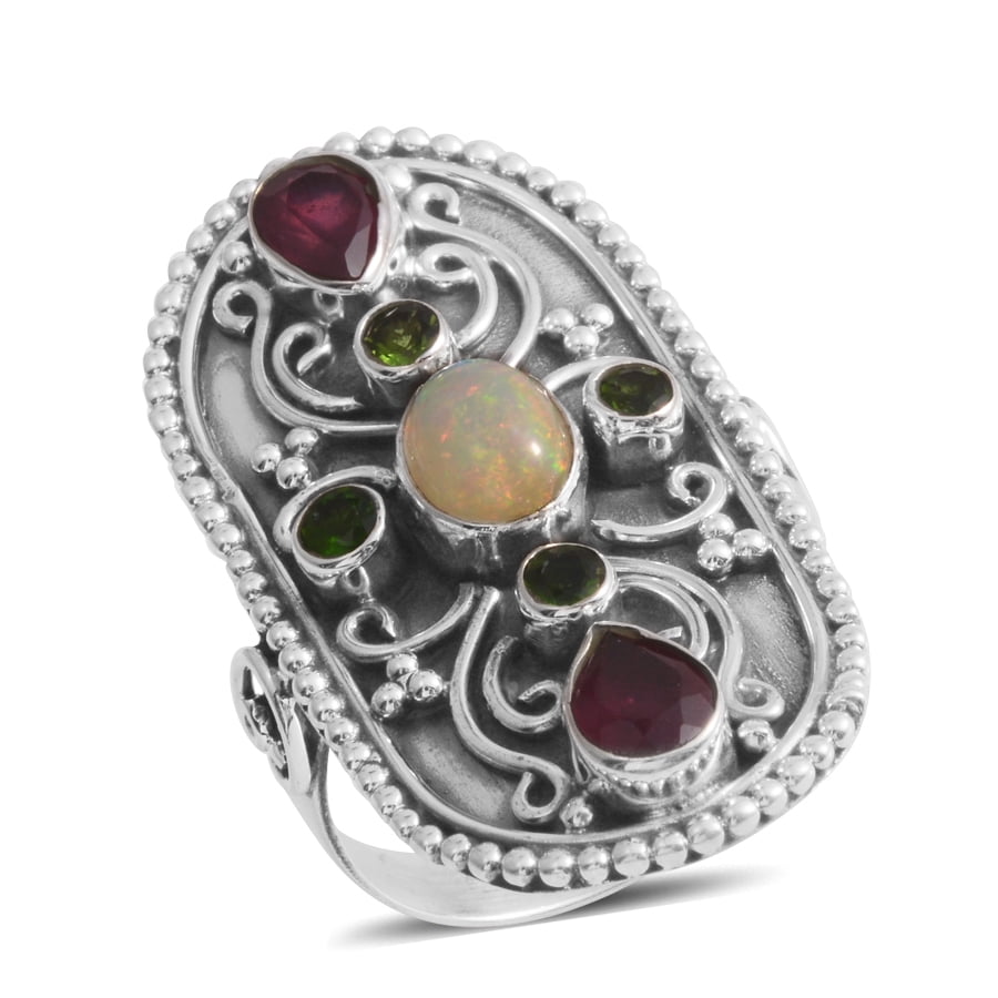 Welo Opal Multi Gemstone Sterling Silver Ring Size 10 by Shop LC