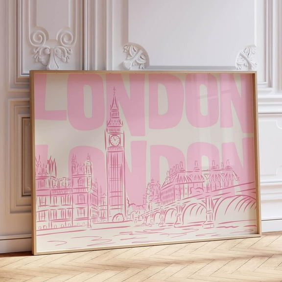 London Wall Art Print - Pink London Skyline - Big Ben Line Art Minimalist City Poster - Uk Travel Decor - London Poster Wall Art, Modern Wall Decor, 8x12 UNFRAMED