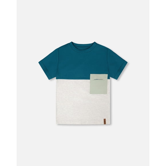 Organic Cotton Colorblock Jersey T-Shirt With Chest Pocket Heather Grey