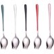 thumbnail image 1 of Paquete de 5 tenedores-tenedores de acero inoxidable plateados, cubiertos finos, tenedores para ensalada y cucharas para helado para queso, frutas y fideos, aptos para lavavajillas, 1 of 4