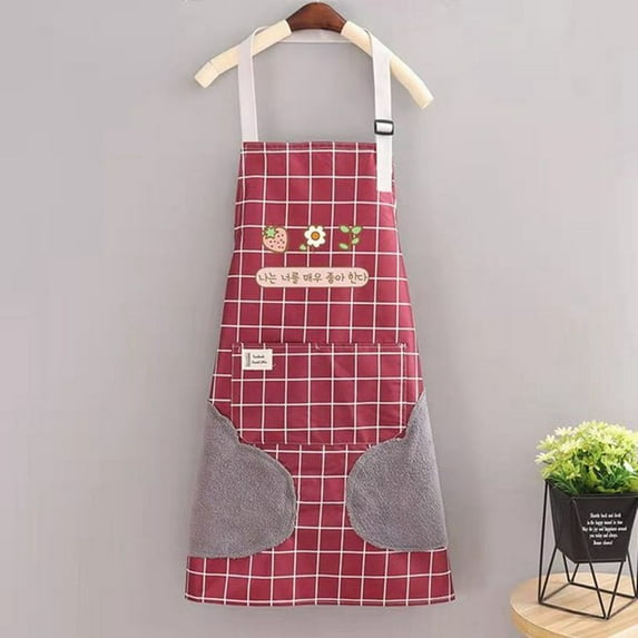 Cute Fashion Adjustable Antifouling With Pocket Waterproof Cleaning Tool Pinafore Apron Household RED