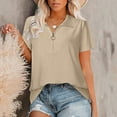 thumbnail image 3 of QLEICOM Women Casual V-Neck Short Sleeve Solid Colour Zipper T-shirt Blouses Shirts Tops Beige 3XL, US Size 14, 3 of 7