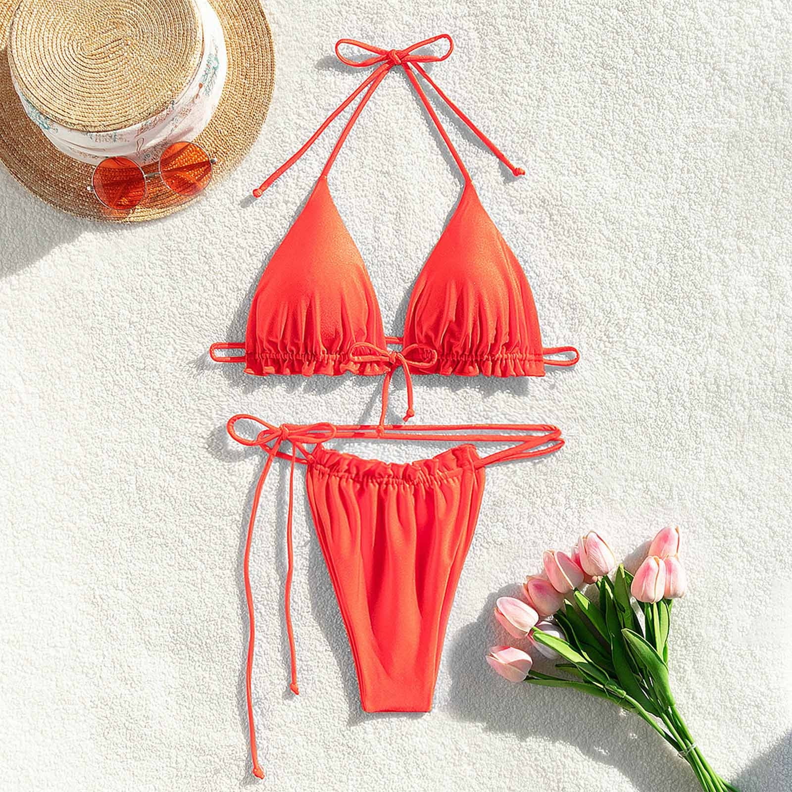 Lovskoo 2024 Women's Triangle Bikini Multiway Fishnet Tie