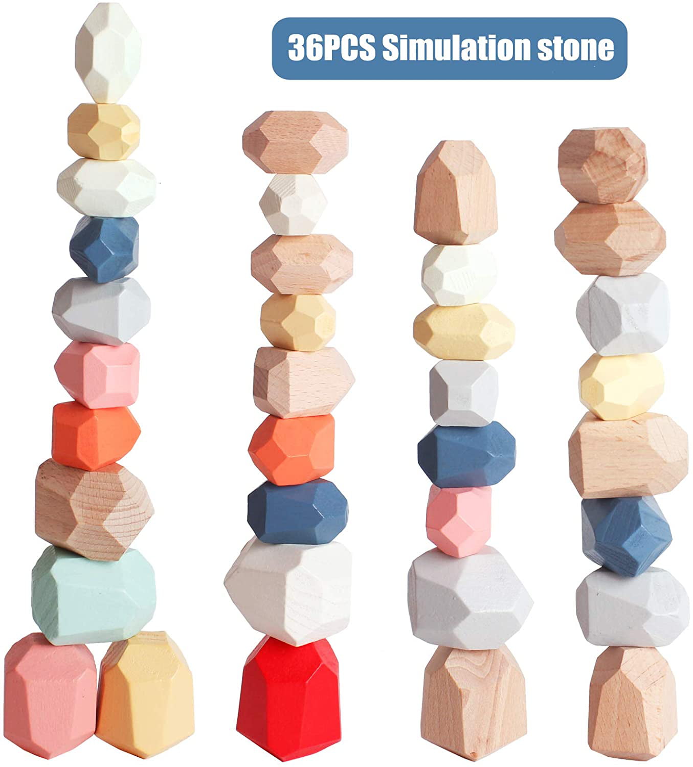 BESTAMTOY Wooden Sorting Stacking Balancing Stone Rocks Educational Preschool Learning Toys Large Small Building Blocks Game Stones Lightweight Puzzle Set for Kids 3 Years Old 