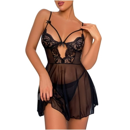 

Honeeladyy Lingerie for Women Lace Babydoll Bodysuit 2 Piece Nightwear Sexy Lingerie Sheer Tulle Erotic Lingerie Slip Sleepwear