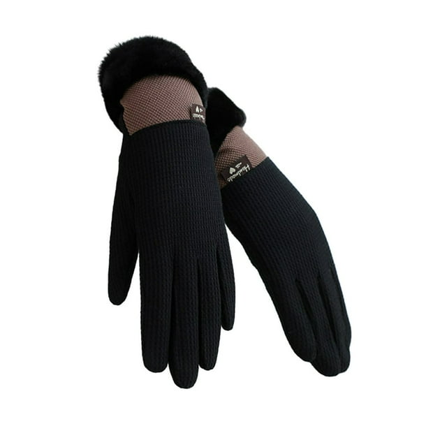 1 Pair Winter Waffle Plaid Texture Thickened Gloves Fleece Lining Logo Print Autumn Winter Warm Anti-slip Touch Screen Riding Driving Running Gloves