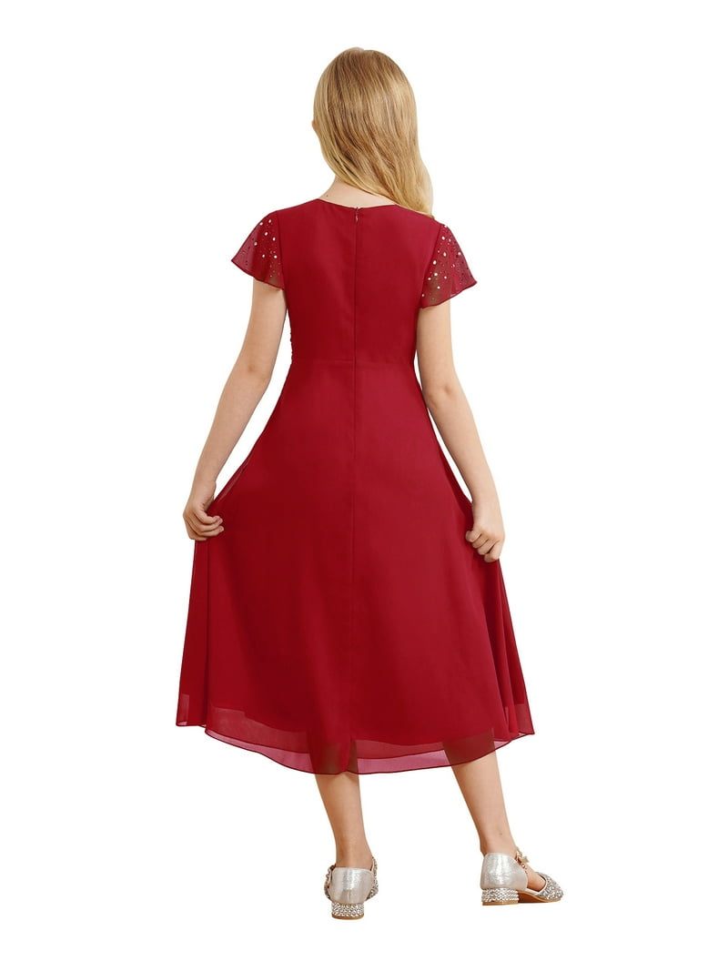 Zaldita Kids Flower Girl Chiffon Wedding Dress Cap Sleeve Ruched Junior Bridesmaid  Dresses Burgundy 10 - Walmart.com