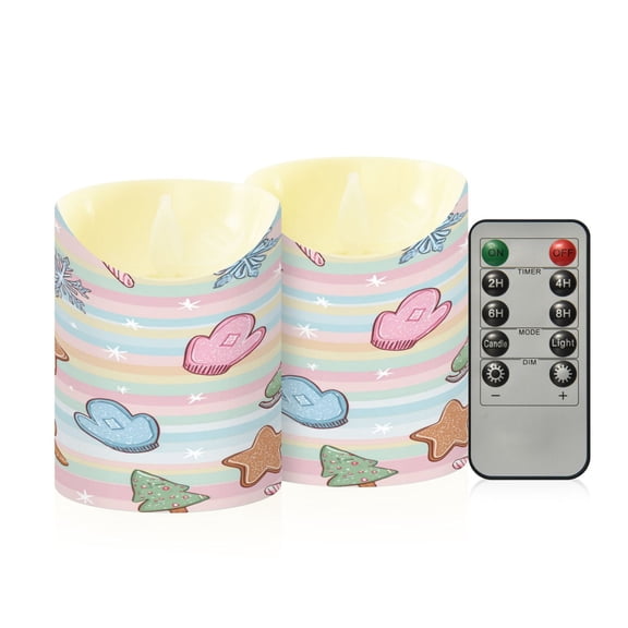 2 PCS Tilted Flameless Candles Flickering LED Lights Battery Operated Candles with Remote Timers for Holiday Decor Pastel Christmas-themed