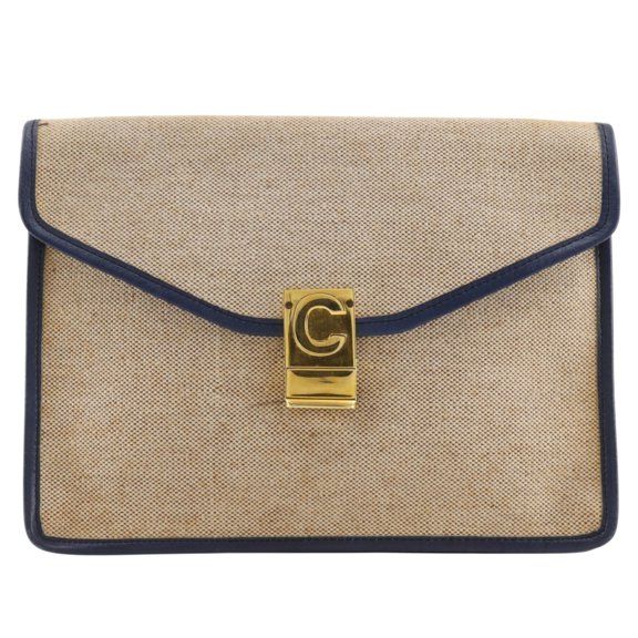 Pre-Owned Celine Old Clutch Bag, Canvas, Beige, A5 Size, Flap, Women's