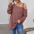 thumbnail image 6 of Womens Cold Shoulder Tops Long Sleeve Shirts Blouse Knit Tunic Casual Tops Loose Fit Cut Loose Shirt with Patterns Shirts for Women Tall Cute Tops for Women Fall Womens Western Shirt Poplin Shirt, 6 of 8