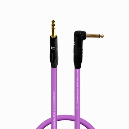 1/4" TRS Male to Right Angle 1/4" TS - 0.5 Feet - Purple - Pro 3-Pin Microphone Connector for Powered Speakers, Audio Interface or Mixer for Live Performance & Recording