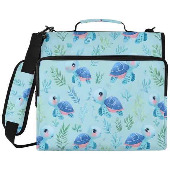 ALAZA Zipper Binder Cartoon Turtles Leaves Pattern 2 inch 3 Ring 500 Sheet Capacity Trapper Keeper File Folder Organizer Bag