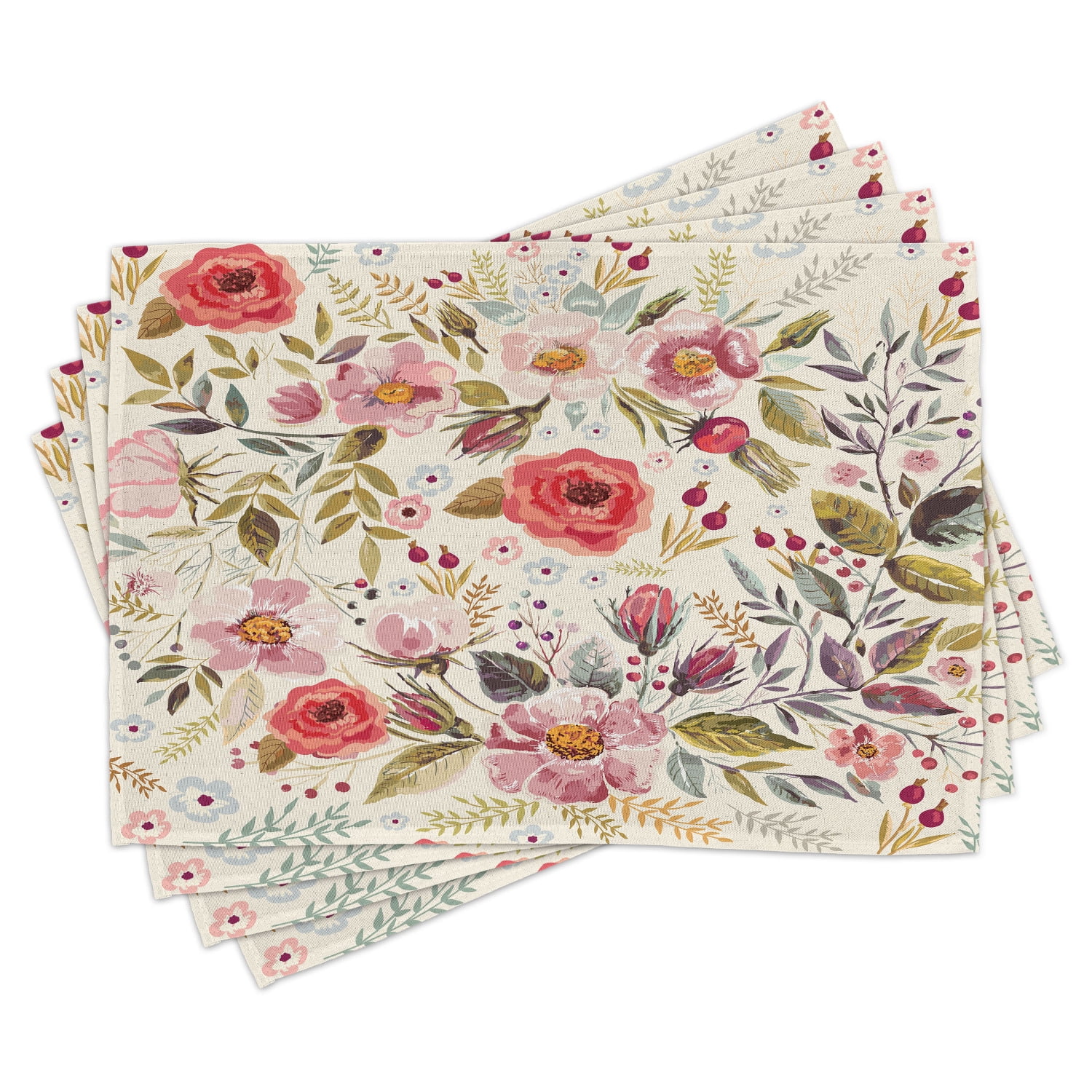 Shabby Chic Placemats Set of 4 Watercolor Abstract Spring Poppies