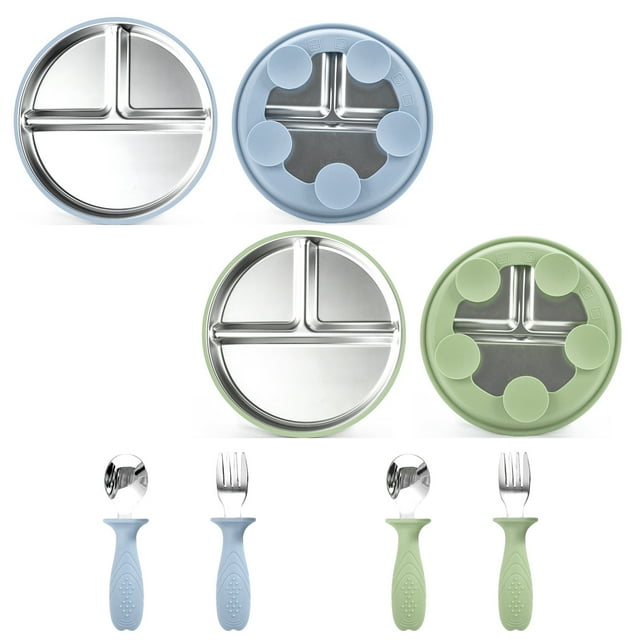 Youkk Ensemble de Vaisselle pour Enfants avec Assiette en Acier Inoxydable et Ventouse type+2