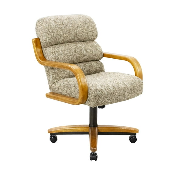 Chromcraft Swivel-Tilt Dining Chairs on Casters, Chestnut Solid Wood Accents, Textured Bronze Pedestal Base, Noriko Earth Upholstery, set of 1