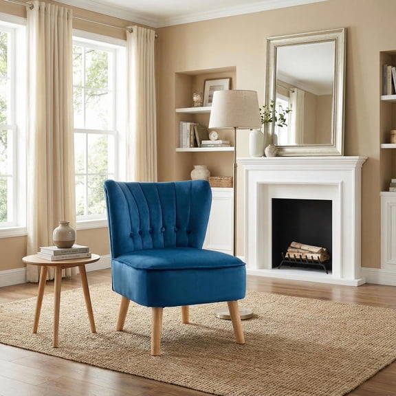 Topcobe Armless Accent Chair Tufted Velvet Leisure Chair, Vanity Chair, Mid Century Modern Accent Chair for Living Room Bedroom Balcony Offices, Blue