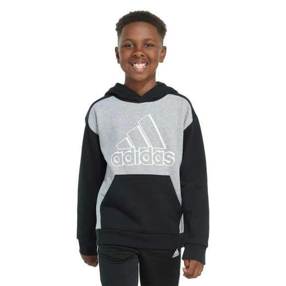 Adidas Youth Boy's Fleece Long Sleeve Graphic Logo Pullover Hoodie (US, Alpha, Large, Regular, Grey Heather)