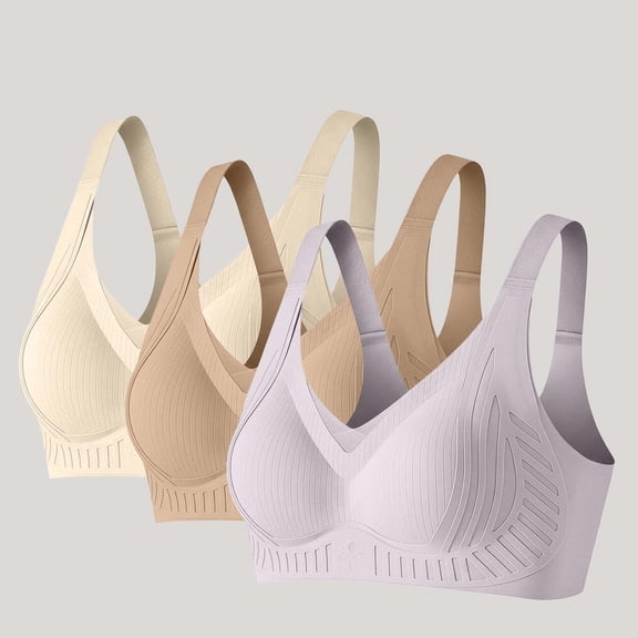 FITORON Wireless Sports Bras 3 Pack for Women, High Support Seamless Workout Bra, Medium Impact Yoga Gym Bras with Back Clasp, Coffee,Size 2XL