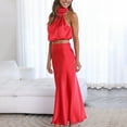 thumbnail image 5 of GZWYHT Sets for Women Lounge Sets for Women Women's Summer Long Formal Satin Dress Mock Neck Sleeveless Flowy Maxi Tank Top And Skirt Track Suits for Women Set 2 Piece Sets for Women Red L, 5 of 7