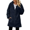 thumbnail image 4 of Tiqkatyck Womens Clothes Clearance Women's Solid Color Fashion Casual Pocket Zipper with Hat Long Coat Womens Tops Navy L, 4 of 6