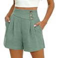 thumbnail image 3 of Kinrui Tailored Shorts for Women with Pockets Casual Dressy Pleated Chino Shorts Wide Leg High Rise Bermuda Shorts Green 3XL, 3 of 9