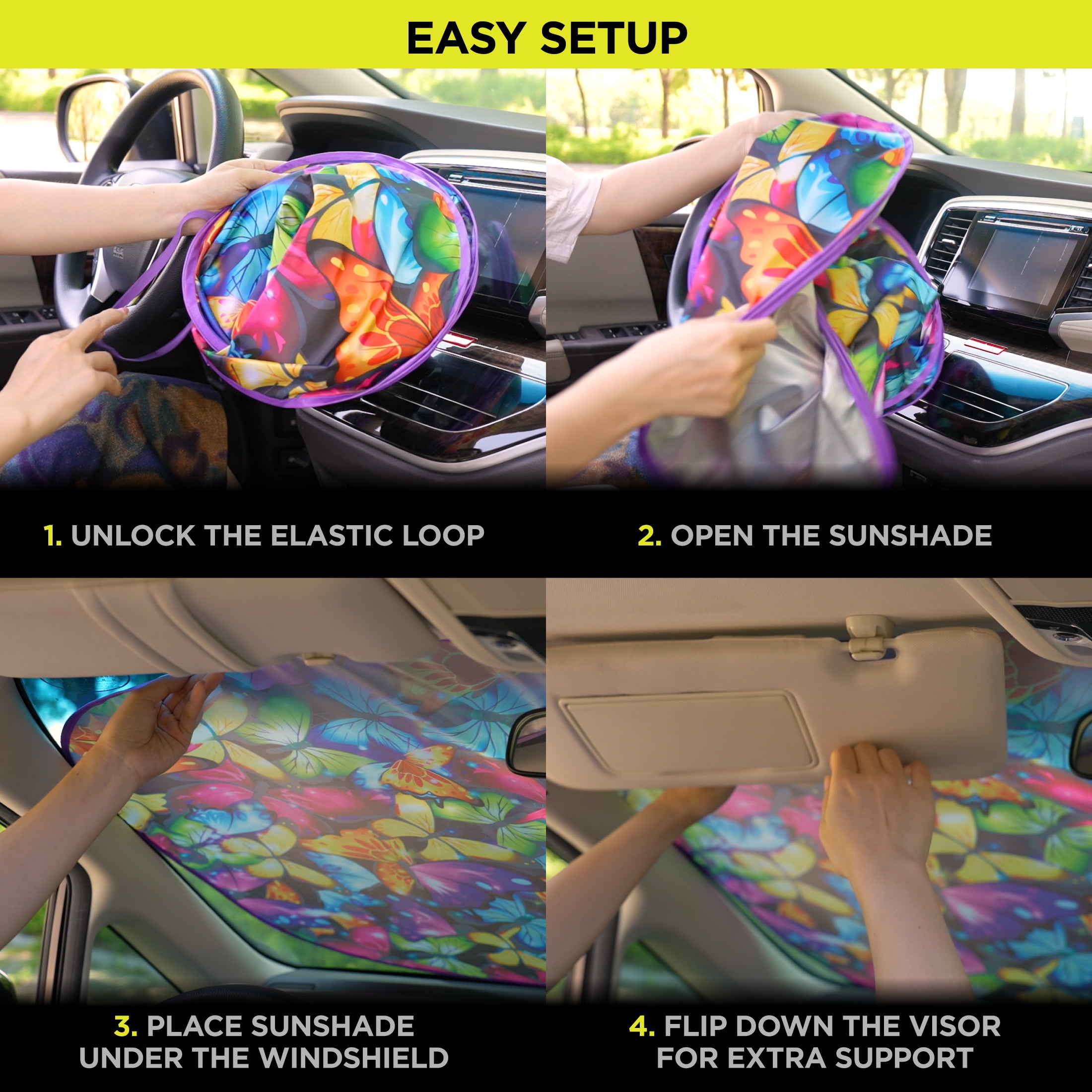 Auto Drive Universal Fit Butterfly Twist Sunshade, 2 Count, 28.5 in x 31.5 in
