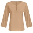 thumbnail image 5 of Umfun Women's V Neck Button Casual Loose Fitting Cotton Linen Long Sleeved Top Shirt Khaki M, 5 of 5