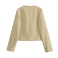 thumbnail image 4 of TKLPEHG Womens Cropped Blazer Jackets Slim Open Front Crew Neck Long Sleeve Casual Work Office Coat with Pockets (Beige,S), 4 of 4