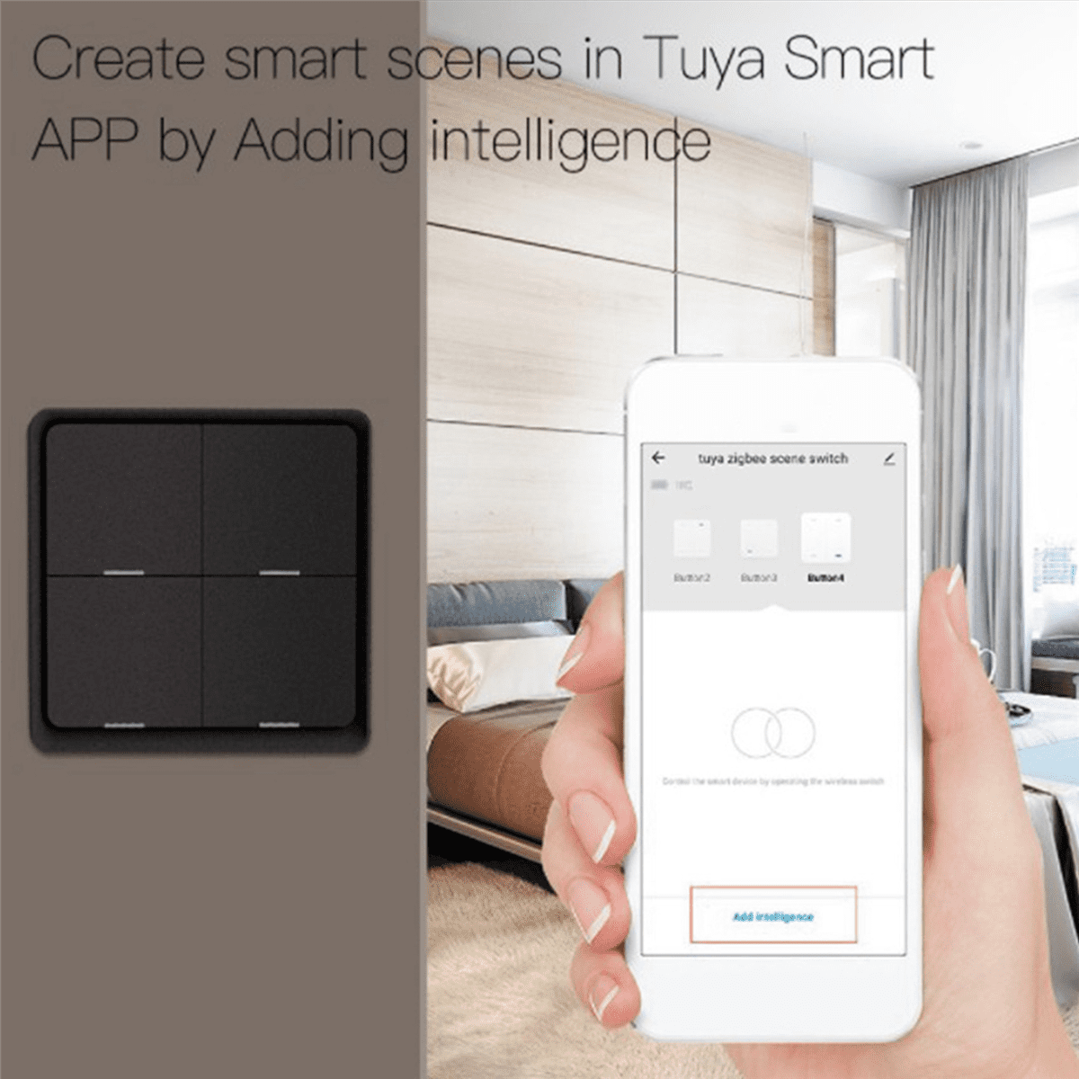 2X 4 Gang for Tuya ZigBee Wireless 12 Scene Switch, Push Button Controller Battery Powered Automation Scenario, Black