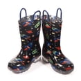 thumbnail image 4 of Toddler Boys Rain Boots Little Kids Baby Light Up Rubber Printed Waterproof Mud Insulated Shoes Cosmos Black Lightweight Adorable with Easy-on Handles Non Slip Size 10, 4 of 5