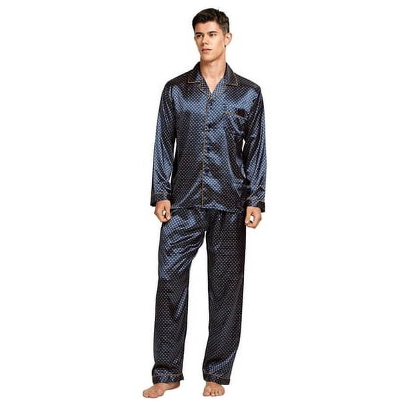 TONY AND cANDIcE Mens classic Satin Pajama Set Sleepwear (Bluegolden, Medium)