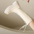 thumbnail image 6 of Lovskoo 2024 Women's Middle Mid Calf Boots Round Toe Platform English Style Thick Soles Lace-Up High Tube Dressy Biker Boots Beige, 6 of 8