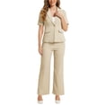 thumbnail image 2 of INSPIRE CHIC Women's Business Office Suit Set One Button Short Sleeve Blazer and Suit Pants L Dark Apricot, 2 of 6