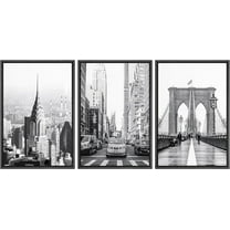 PixonSign Framed Canvas Print Wall Art Set Black & White NYC New York Cityscape Urban Architecture Photography Realism Scenic Landscape Decorative Colorful Multicolor for Bedroom - 16"x24"x3 Black