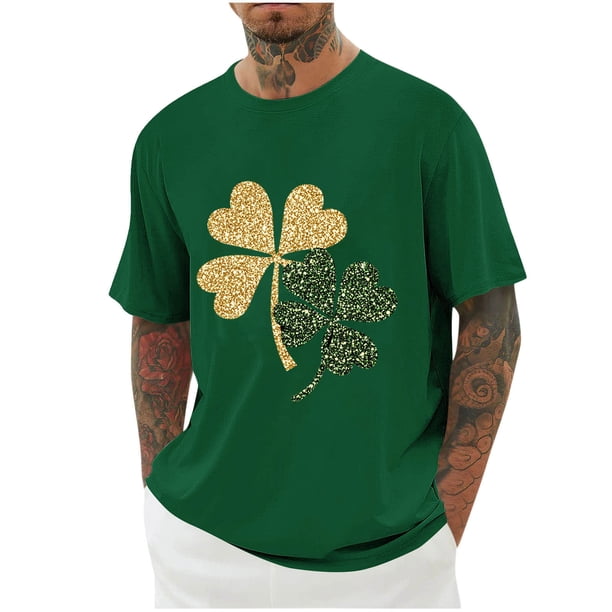 Blusas y camisas de manga corta con cuello redondo para hombre. Blusa de poliéster con hombros caídos y cuello redondo con estampado del Día de San Patricio.