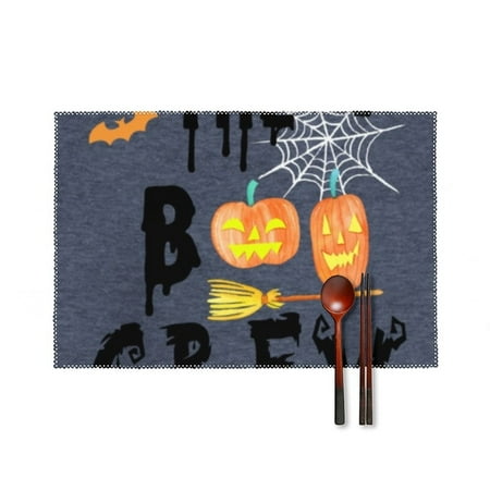 

The Boo Crew Pampkin Bats Witch halloween Dinner Placemats Set of 4 Kitchen Table Placemats 18 * 12 Inches Place Mats Dining Tables Indoor for Kitchen Table Washable Decorations