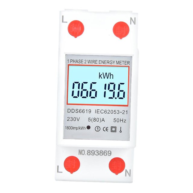 Compteur d'énergie monophasé DDS6619, rail DIN, 230 V, avec rétroéclairage