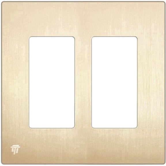ENERLITES Elite Series Screwless Decorator Wall Plate Child Safe Outlet Cover, Gloss Finish, Size 2-Gang 4.68" H x 4.73" L, Unbreakable Polycarbonate Thermoplastic, SI8832-BGD, Brushed Gold