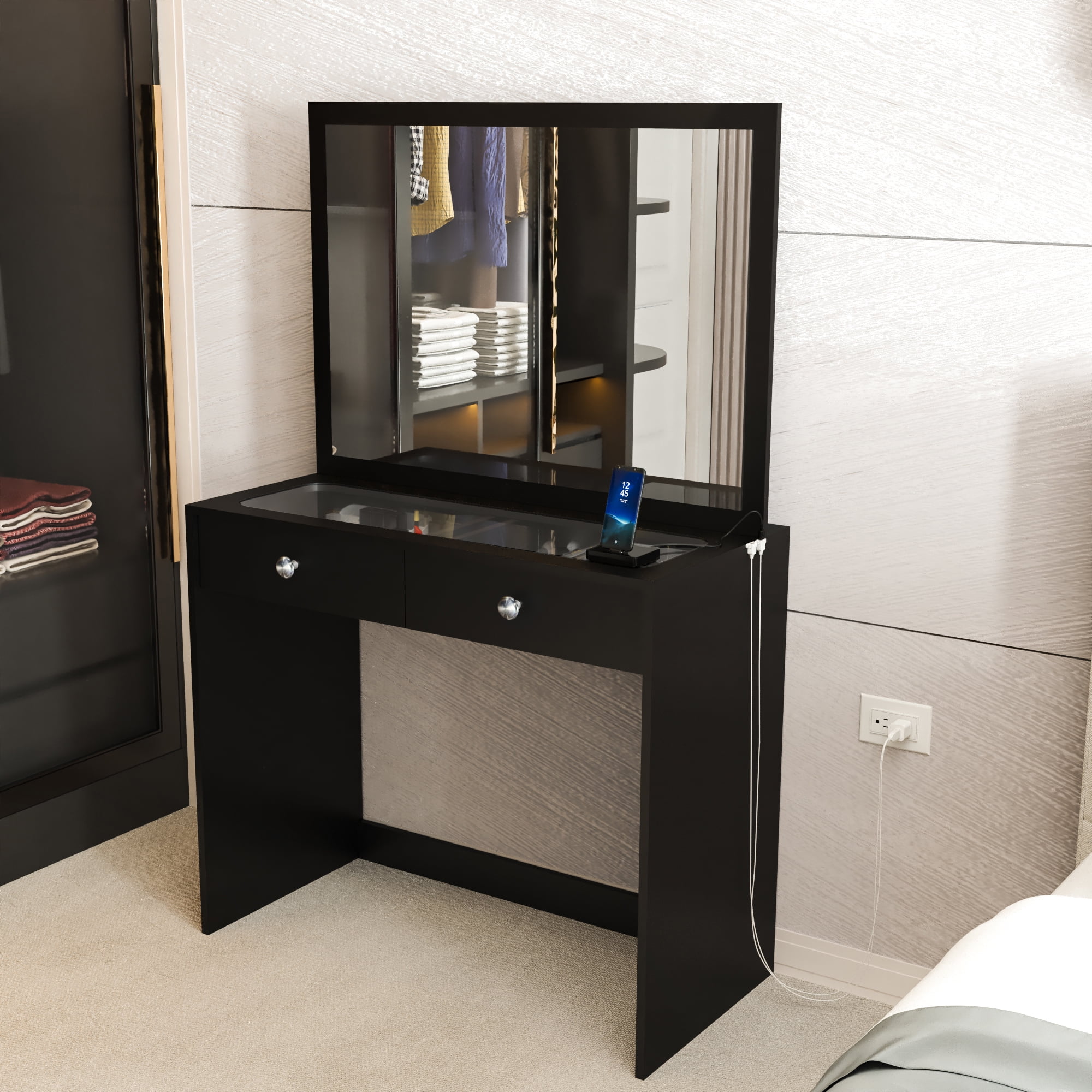 Ember Interiors Carly Modern Painted Vanity Desk, USB Port, for Bedroom