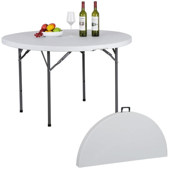 48" Round Bi-Folding Table Plastic Dining Card Table with Handle for Event Party
