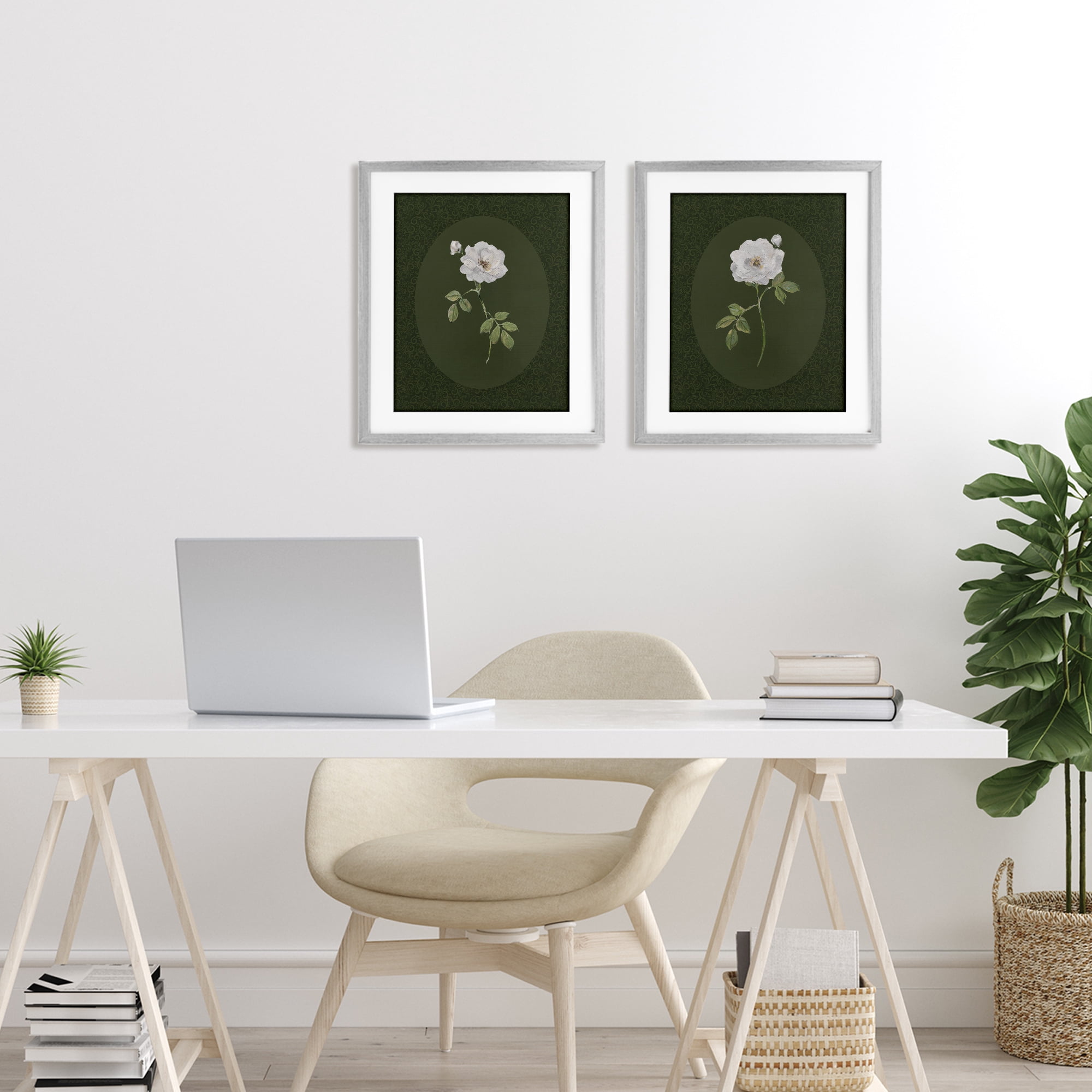 Stupell Industries Ornate Rose Studies over Emerald 2 Piece Gray Framed Print Under Glass Set, design by Sally Swatland