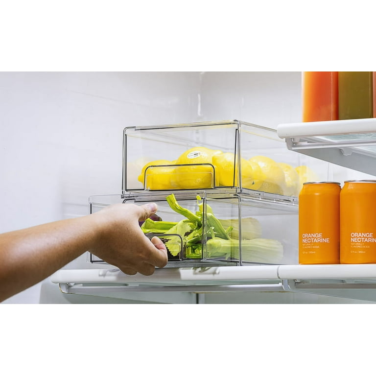 MANO 2Pack Clear Divided Fridge Drawers Pull Out Stackable Refrigerator  Drawer Organizer Bins Pantry Storage Box Plastic Food Containers for  Kitchen