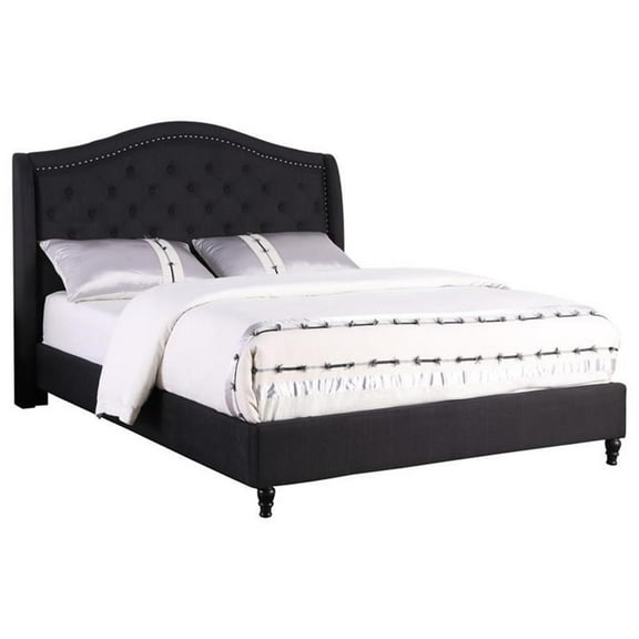 Bowery Hill Fabric Upholstered Tufted East King Platform Bed in Black