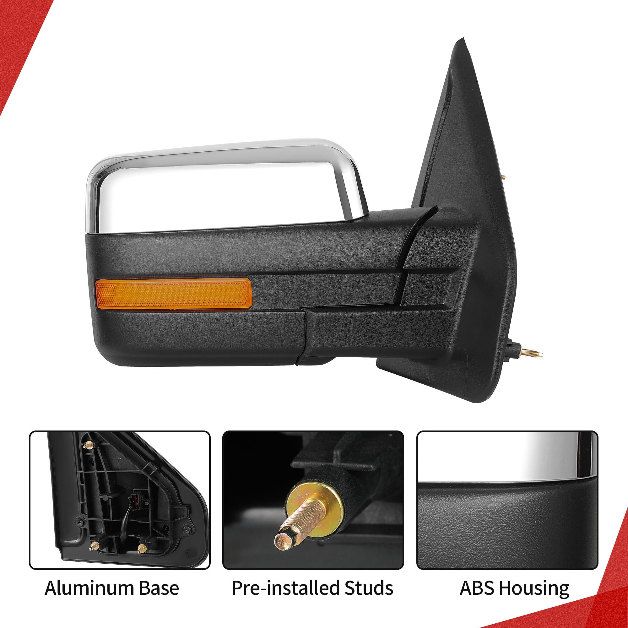 LEDKINGDOMUS FTowing Mirrors Set For Ford F150 2007 2008 2009 2010 2011 2012 2013 2014 Power Heated Driver Passenger Side Replacement Turn Signal Puddle Light Chrome