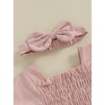 thumbnail image 6 of Musuos Infant Baby Girl Summer Jumpsuit 0-18Months  Solid Color Short Sleeve Square Neck Shirred Romper with Bow Headband, 6 of 10
