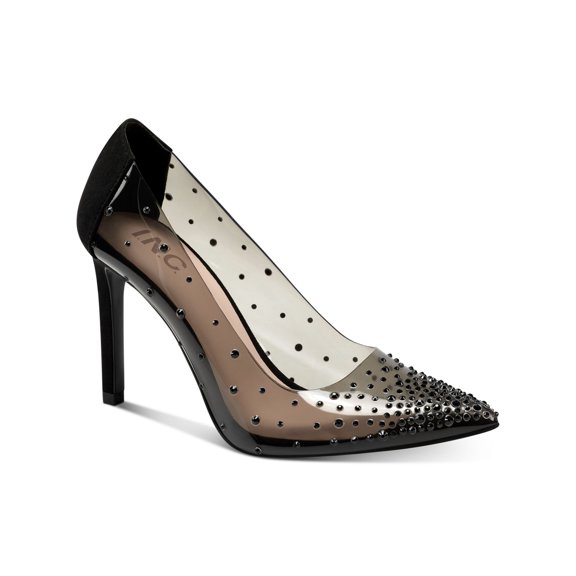INC Womens Black Transparent Rhinestone Padded Katey Pointed Toe Stiletto Slip On Dress Pumps Shoes 10 M