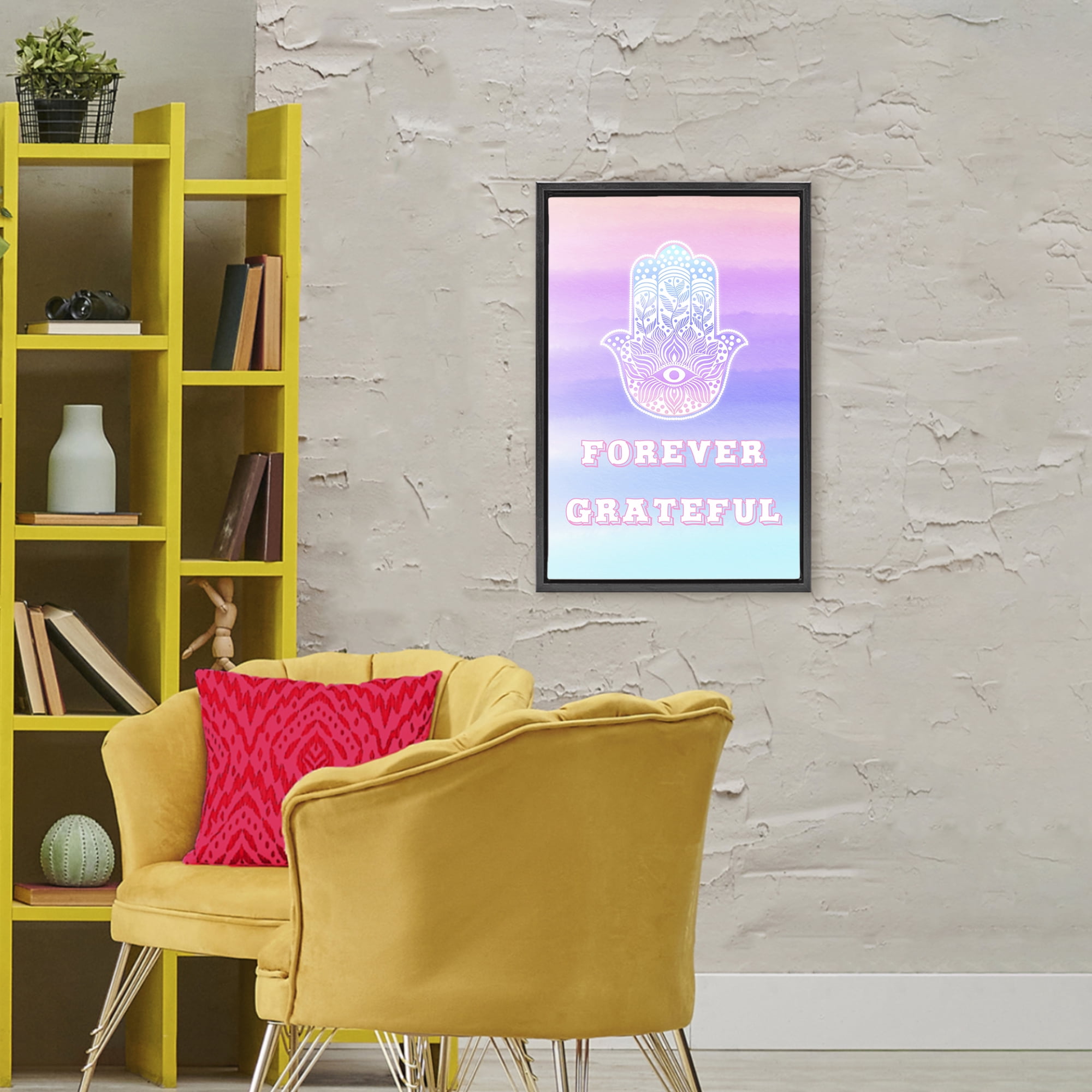 Stupell Industries Forever Grateful Hamsa Black Framed Floater Canvas Wall Art, design by Pooja Dave
