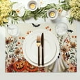 thumbnail image 3 of Halloween Placemats Set of 4 Vintage Wildflower Pumpkin Ghost Bat Place Mats 12x18 Inch Rustic Retro Spooky Washable Table Mats for Party Kitchen Dining Decoration, 3 of 8