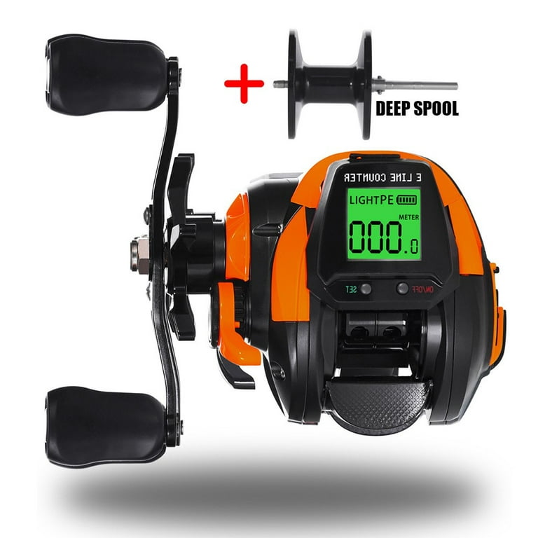 Digital Fishing Baitcasting Reel with Bite Alarm Depth Position with Spare Spool, Size: Left Hand, Black