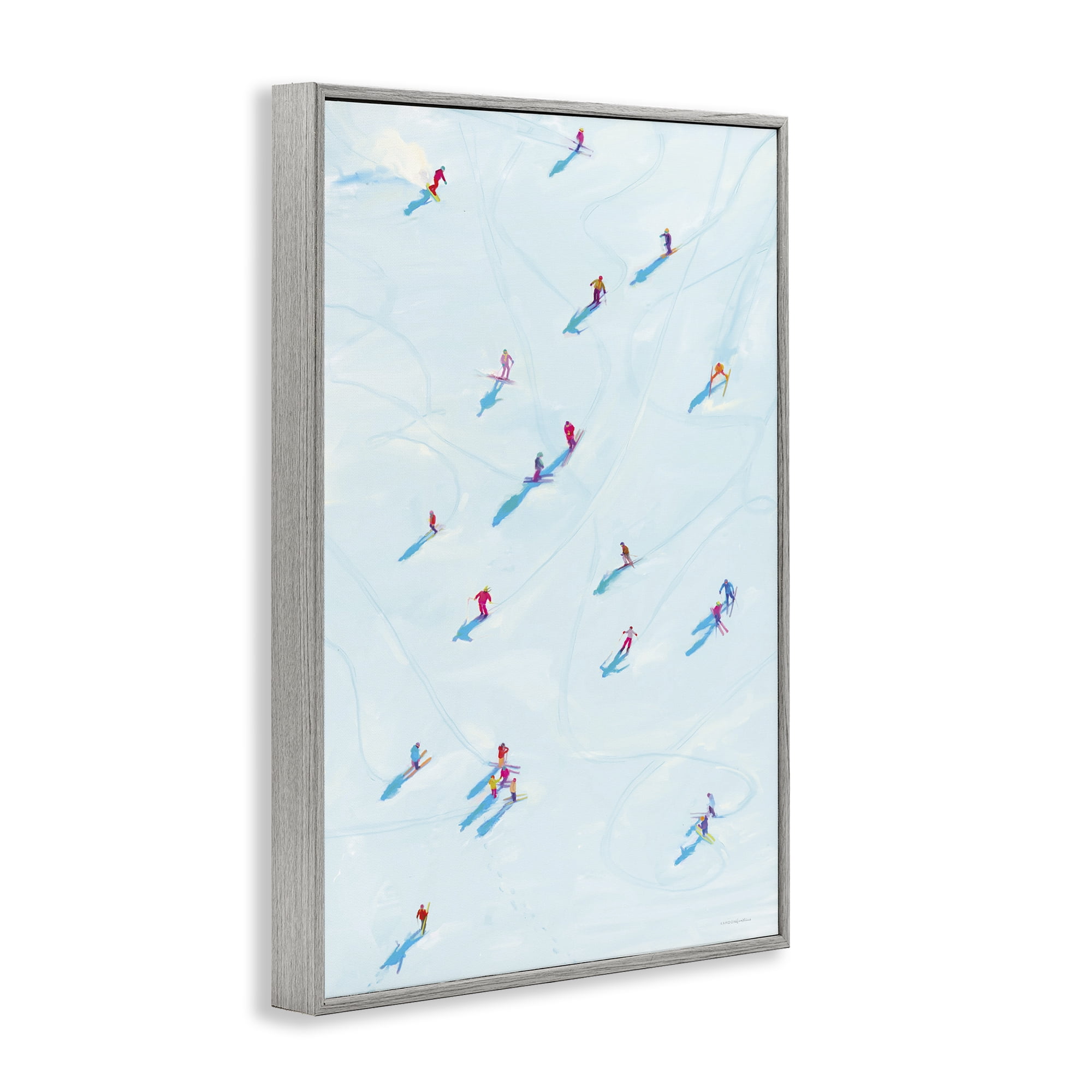 Stupell Industries People on Ski Slopes Sports Painting Gray Framed Art Print Wall Art, 12 x 18
